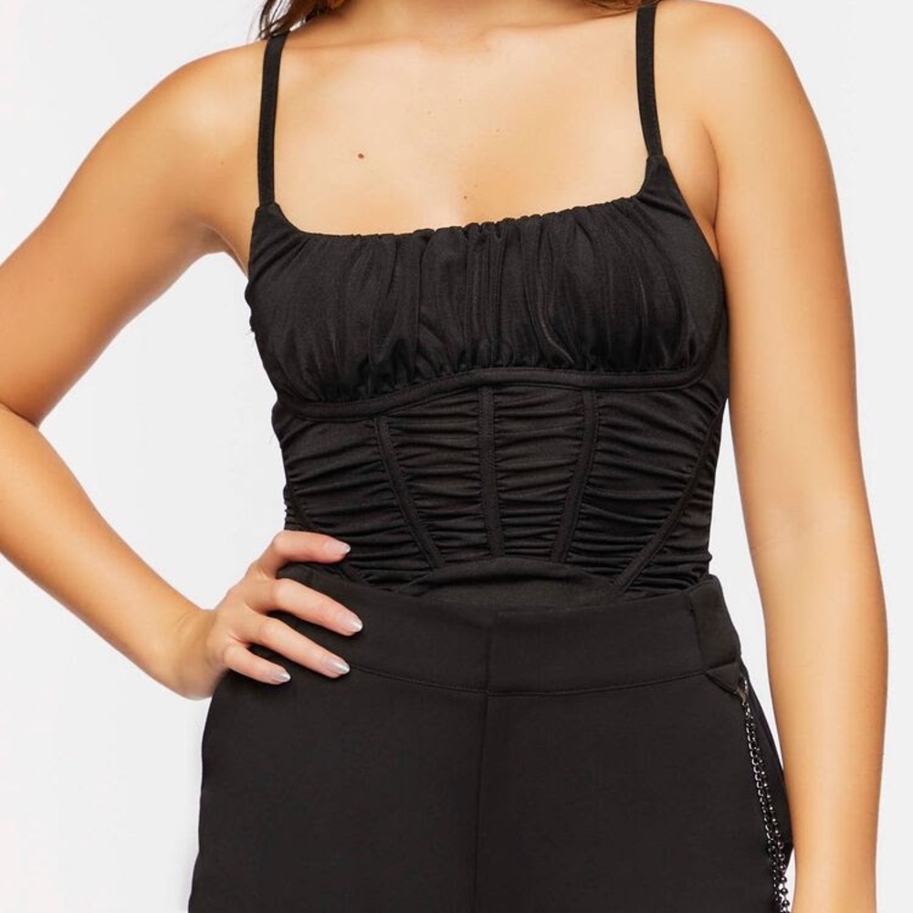 Ruched cami bodysuit in black